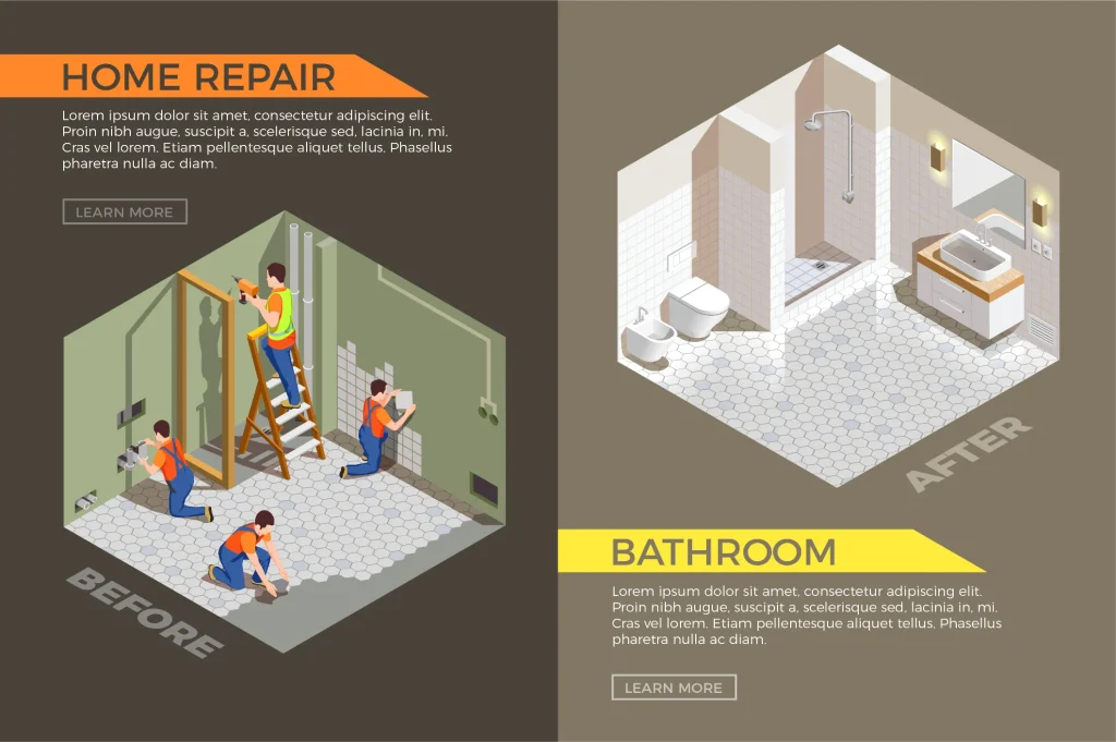 Before and After Image Of Professionals Using The Bathroom Remodeling Steps We Provide